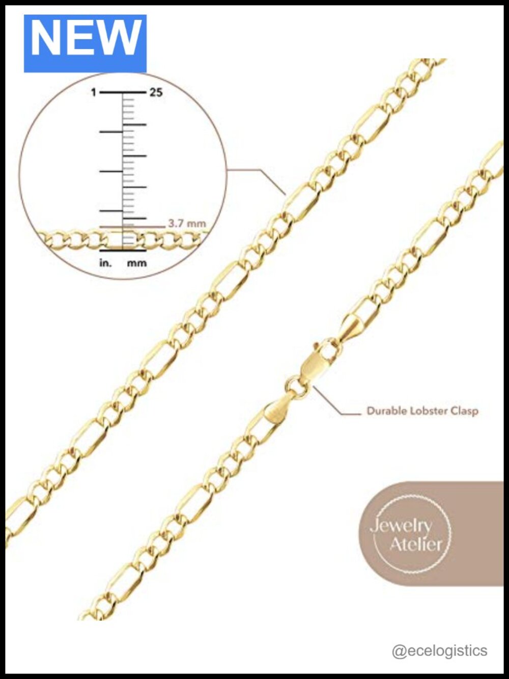 14K Solid Gold Filled Figaro Chain Necklace 3.7mm 22in Lobster Clasp - Picture 4 of 6